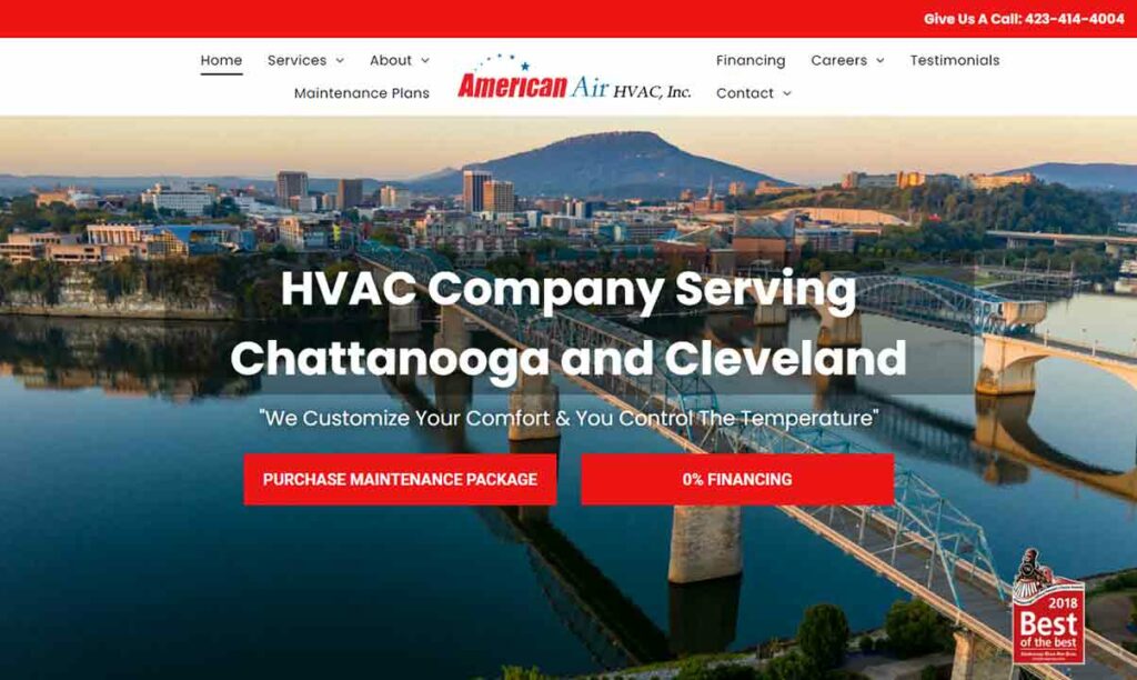 A screenshot of American Air HVAC website.