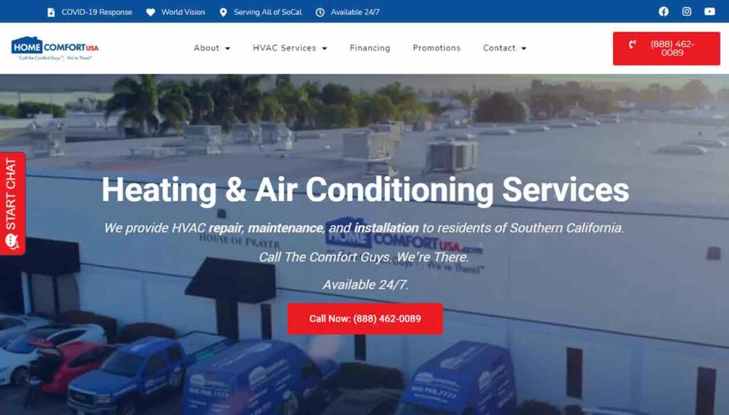 A screenshot of Home Comfort HVAC website.