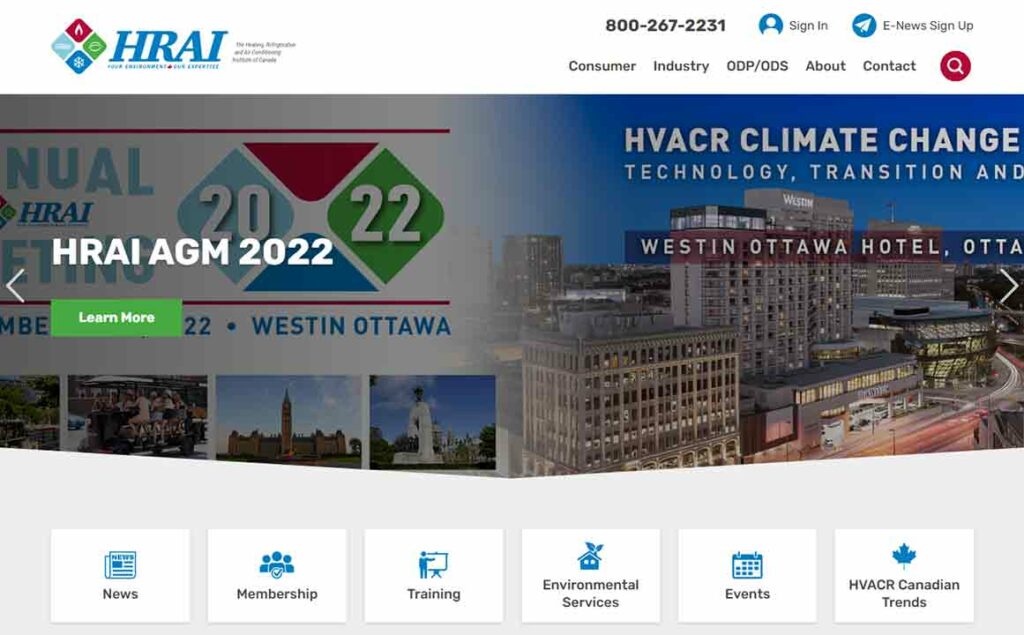 A screenshot of HRAI HVAC website.