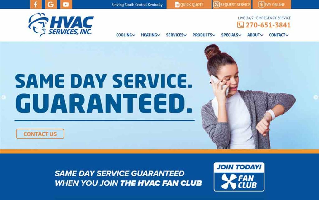 A screenshot of HVAC Services HVAC website.