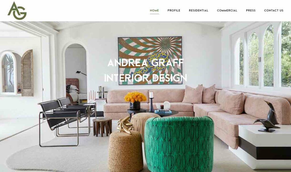 A screenshot of the Andrea Graff interior design website.