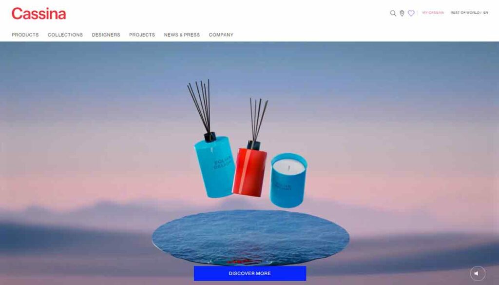 A screenshot of the Cassina interior design website.