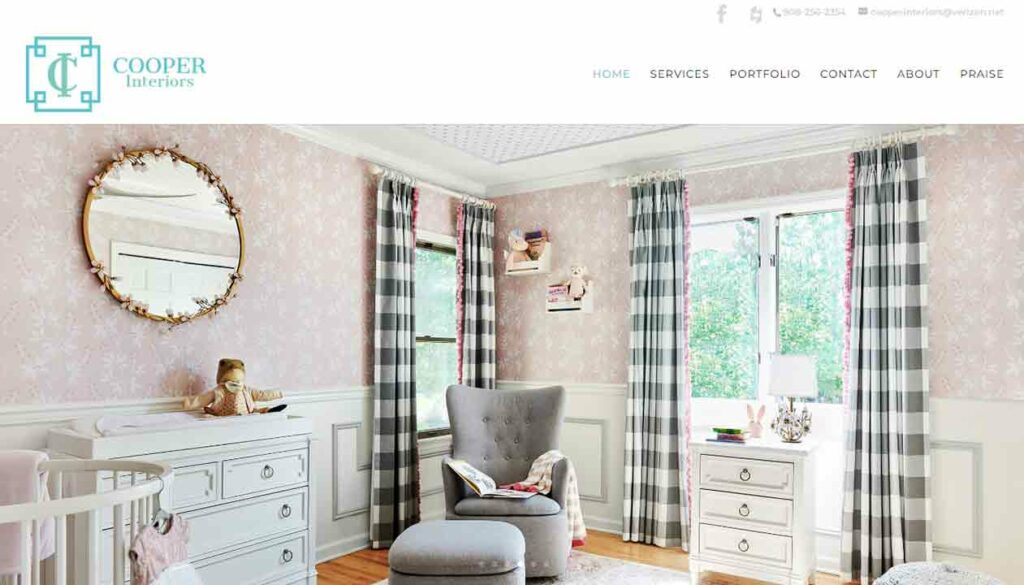A screenshot of the Cooper Interiors interior design website.