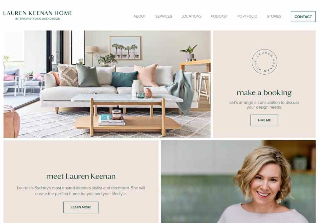 A screenshot of the Lauren Keenan interior design website.