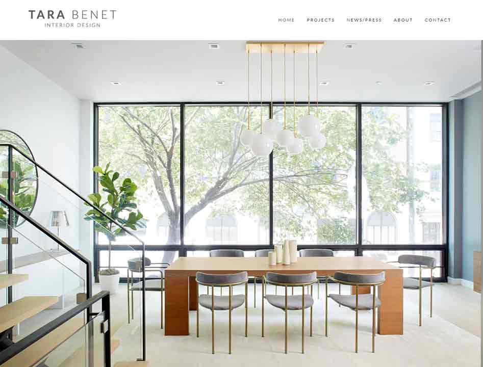 A screenshot of the Tara Benet interior design website.