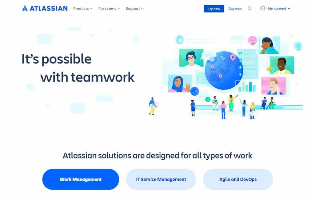 A screenshot of the Atlassian IT company website.