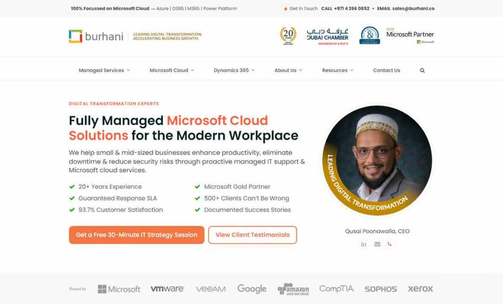 A screenshot of the Burhani IT company website.