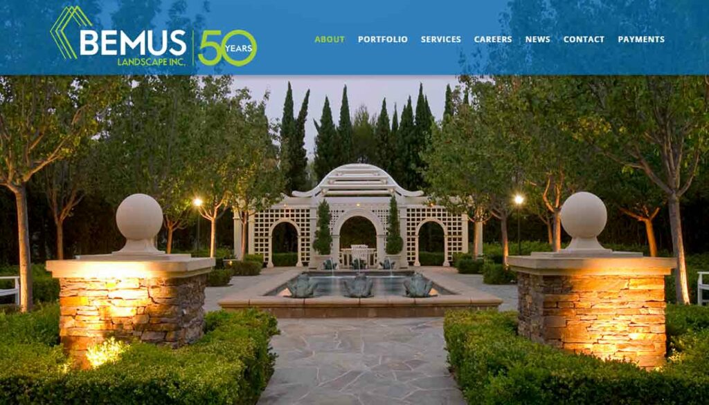 A screenshot of the Bemus landscaping website.
