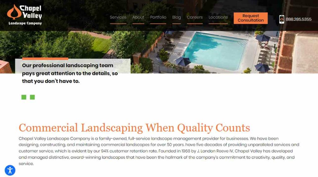 A screenshot of the Chapel Valley landscaping website.