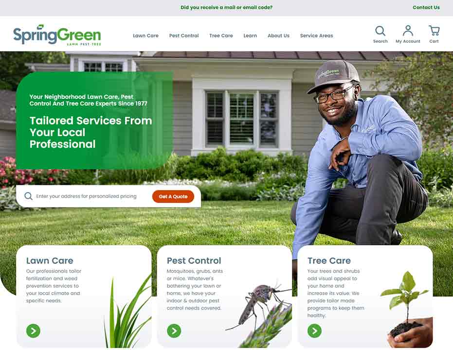 A screenshot of the Spring Green landscaping website.