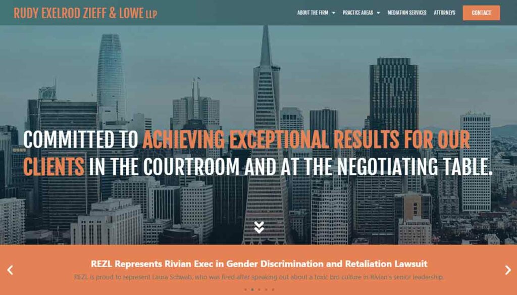 A screenshot of the Rudy Exelrod Zieff & Lowe law firm website.