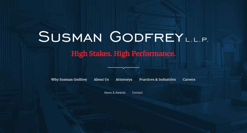A screenshot of the Susman Godfrey LLP law firm website.