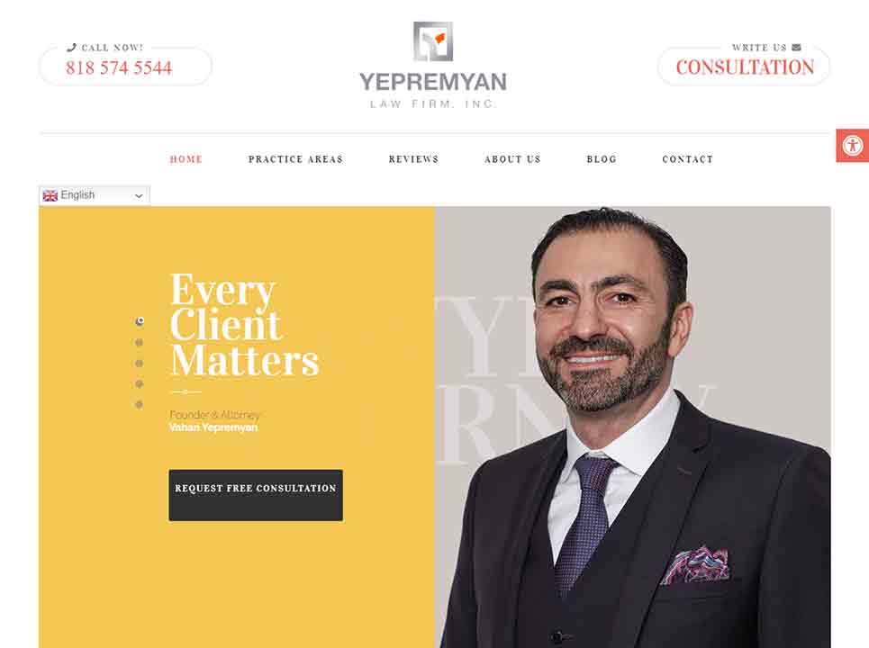 A screenshot of the Yepremyan law firm website.