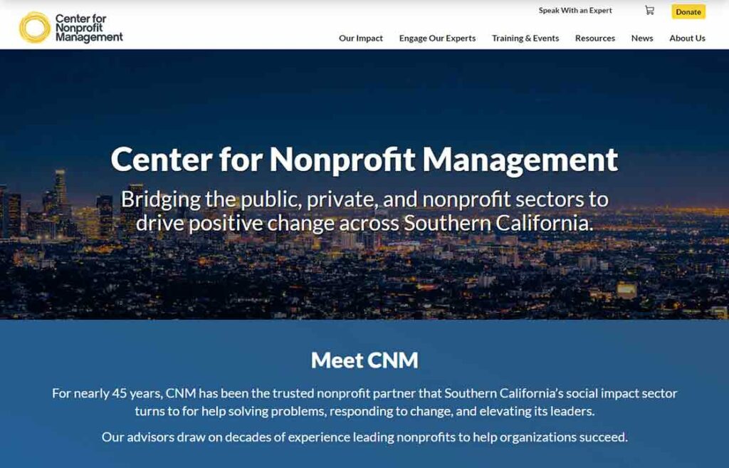 A screenshot of the Center for Nonprofit nonprofit website.