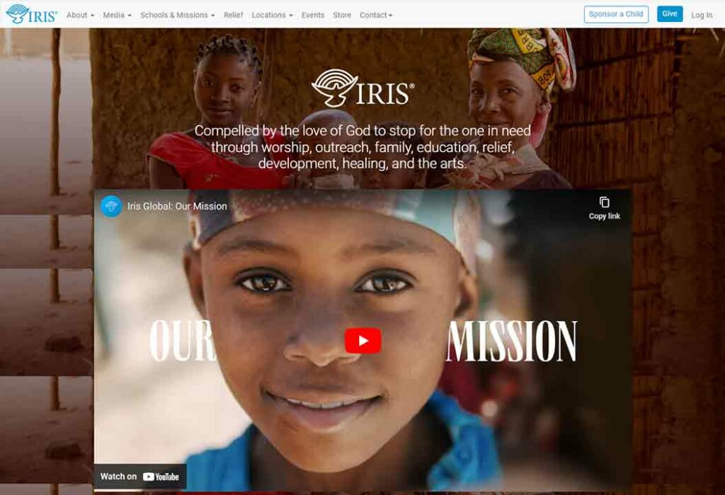 A screenshot of the Iris Global nonprofit website.
