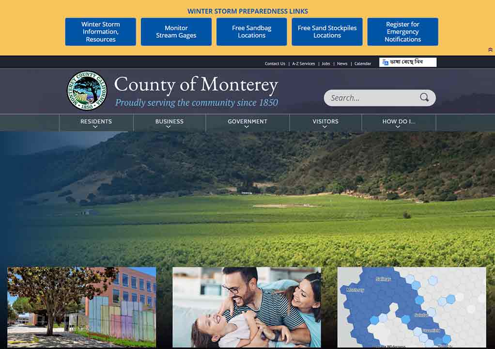 A screenshot of the County of Monterey nonprofit website.
