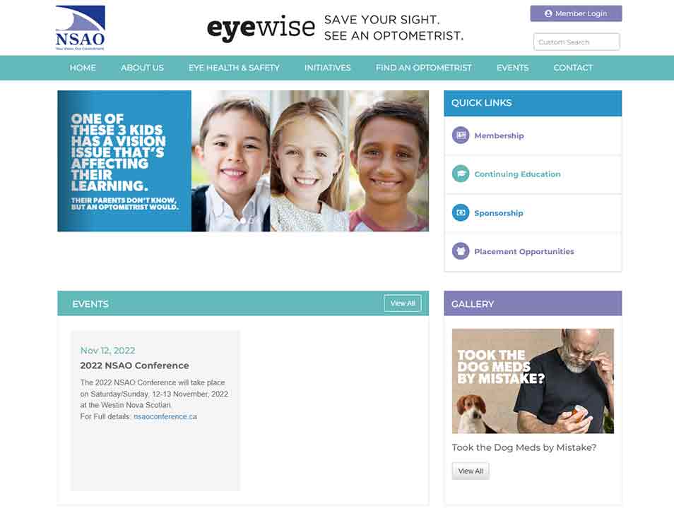 A screenshot of the NSAO optometrist website.
