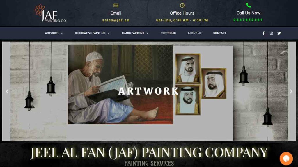 A screenshot of the JAF painting company painter website.
