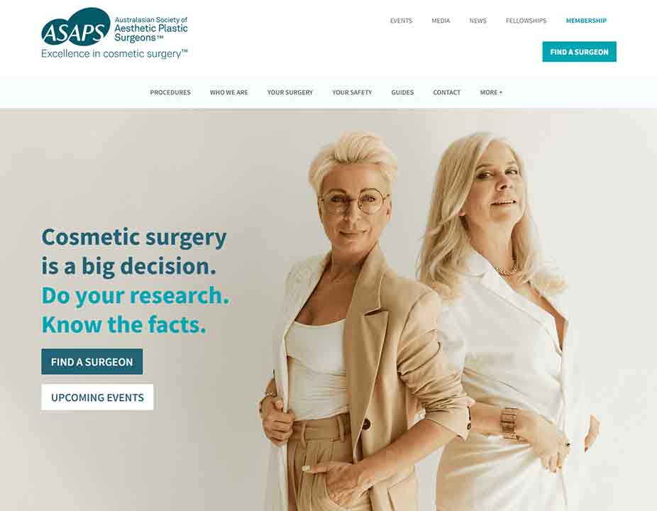 A screenshot of the Australasian Aesthetic Plastic Surgeons plastic surgeon website.