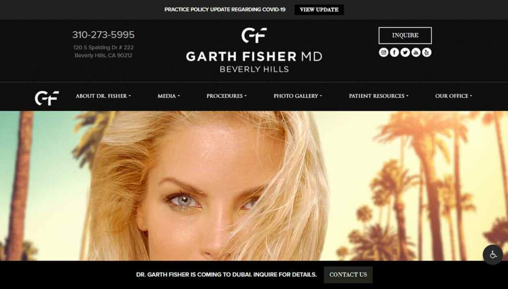 A screenshot of the Garth Fisher plastic surgeon website.
