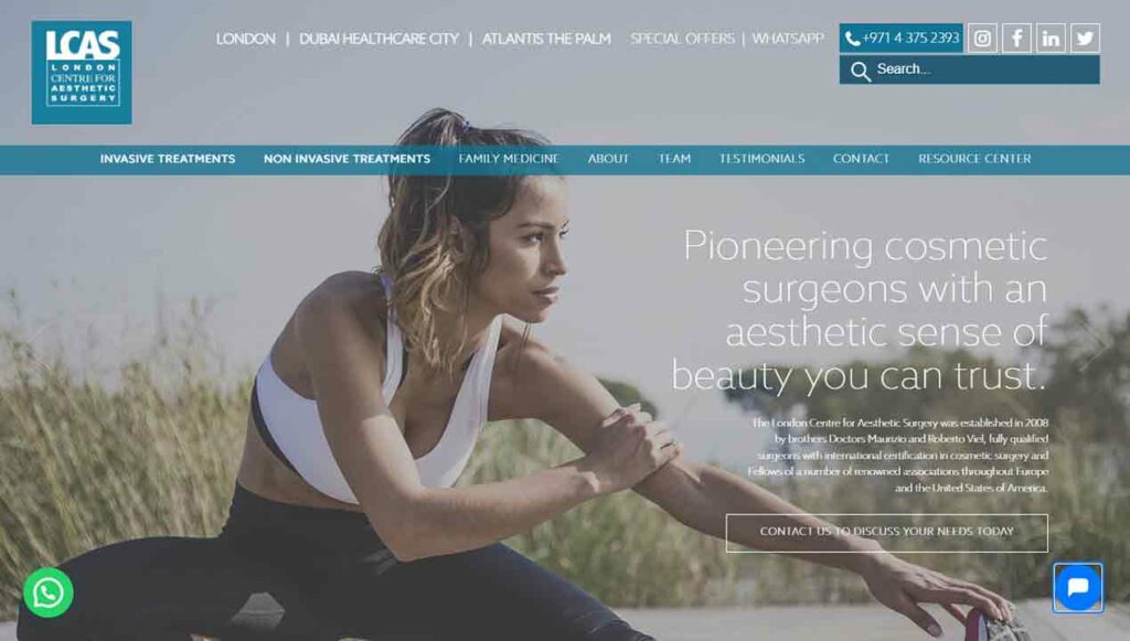 A screenshot of the LCAS plastic surgeon website.