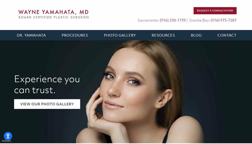 A screenshot of the Wayne Yamahata plastic surgeon website.