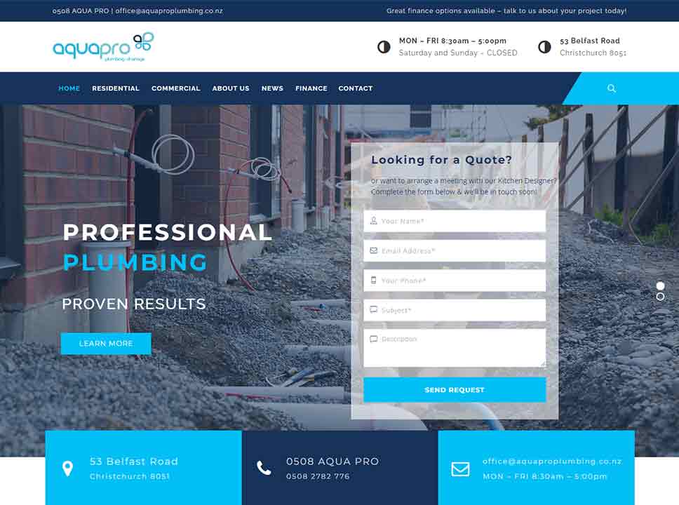 A screenshot of the Aqua Pro Plumbing plumber website.