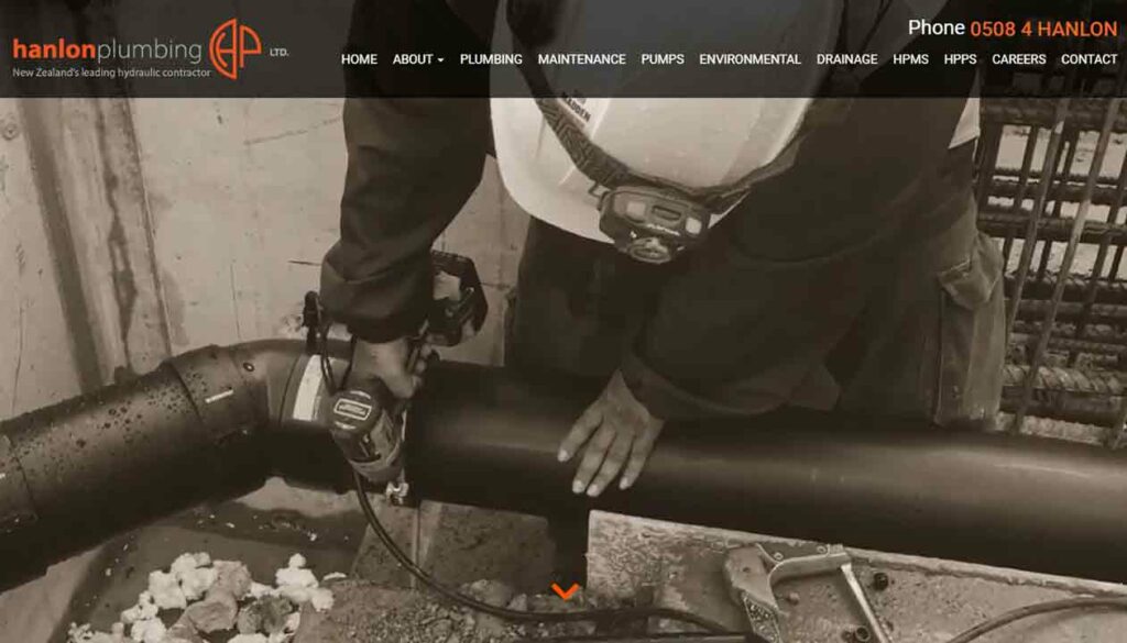 A screenshot of the Hanlon Plumbing plumber website.