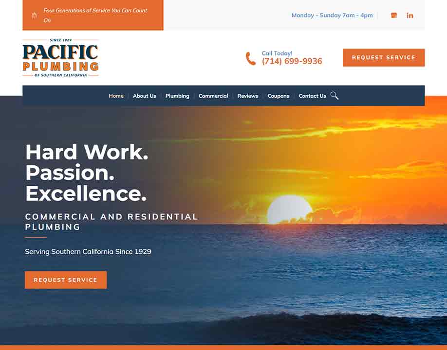 A screenshot of the Pacific Plumbing plumber website.