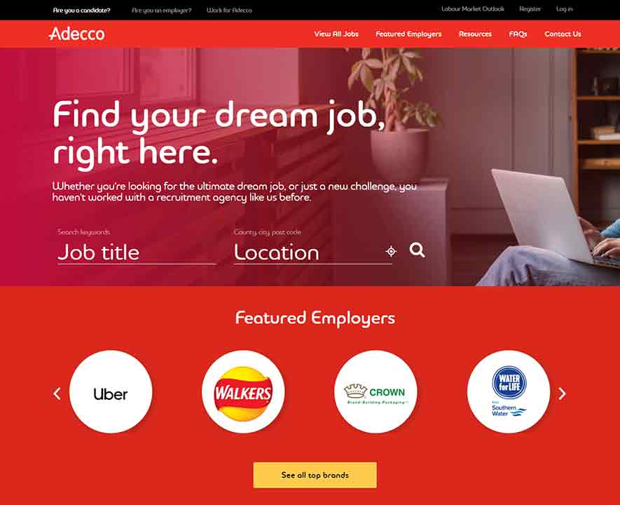 A screenshot of the Adecco recruitment website.