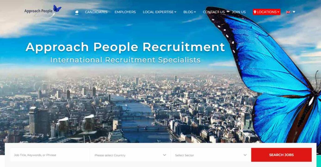 A screenshot of the Approach People recruitment website.