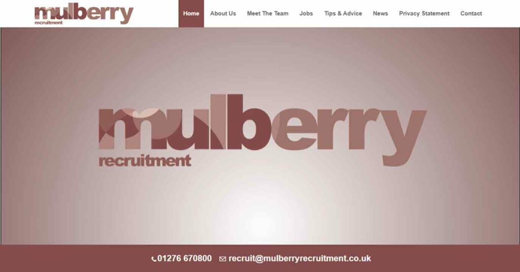 A screenshot of the Mulberry recruitment website.