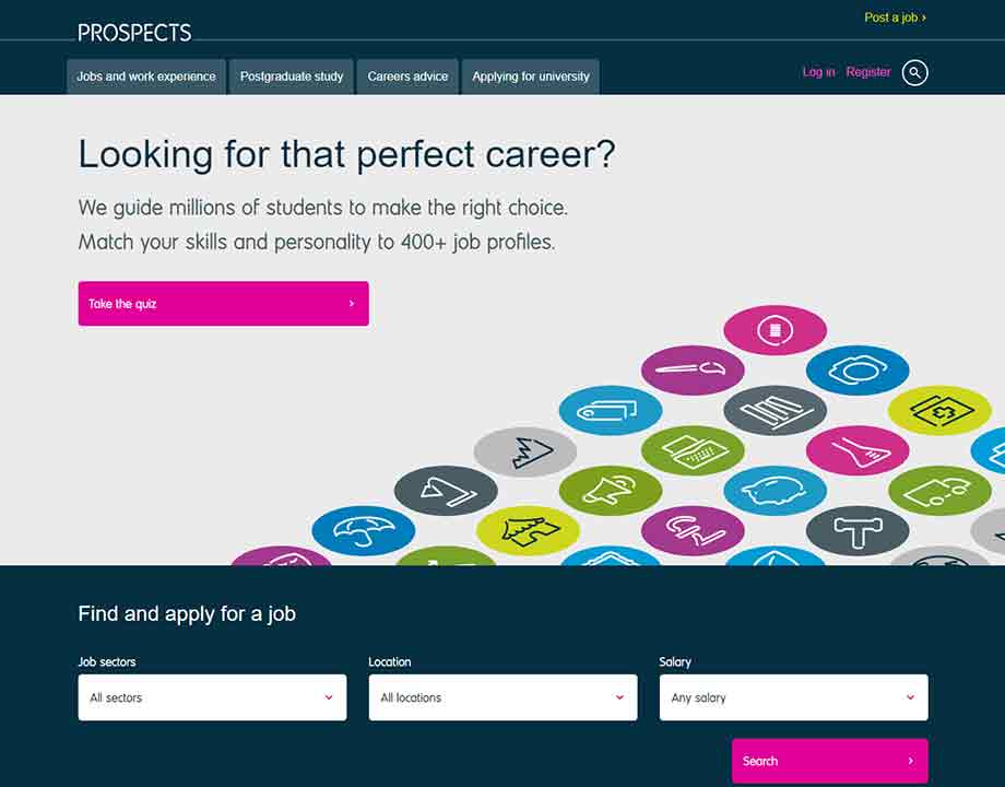 A screenshot of the Prospects recruitment website.
