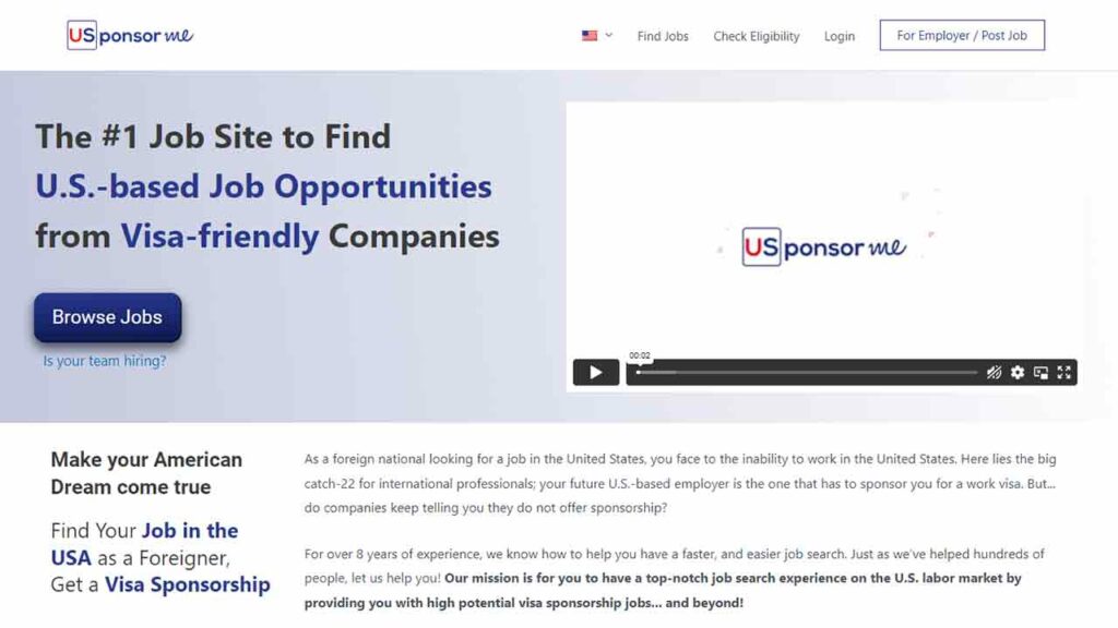 A screenshot of the US Sponsor recruitment website.