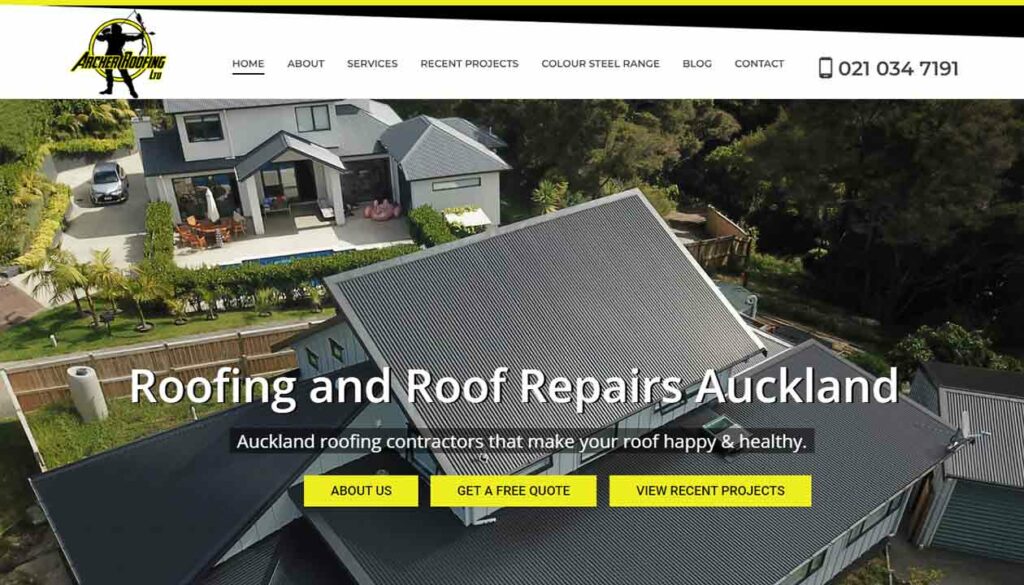 A screenshot of the Archer roofing website.