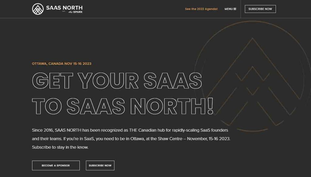 A screenshot of the Saas North SaaS website.