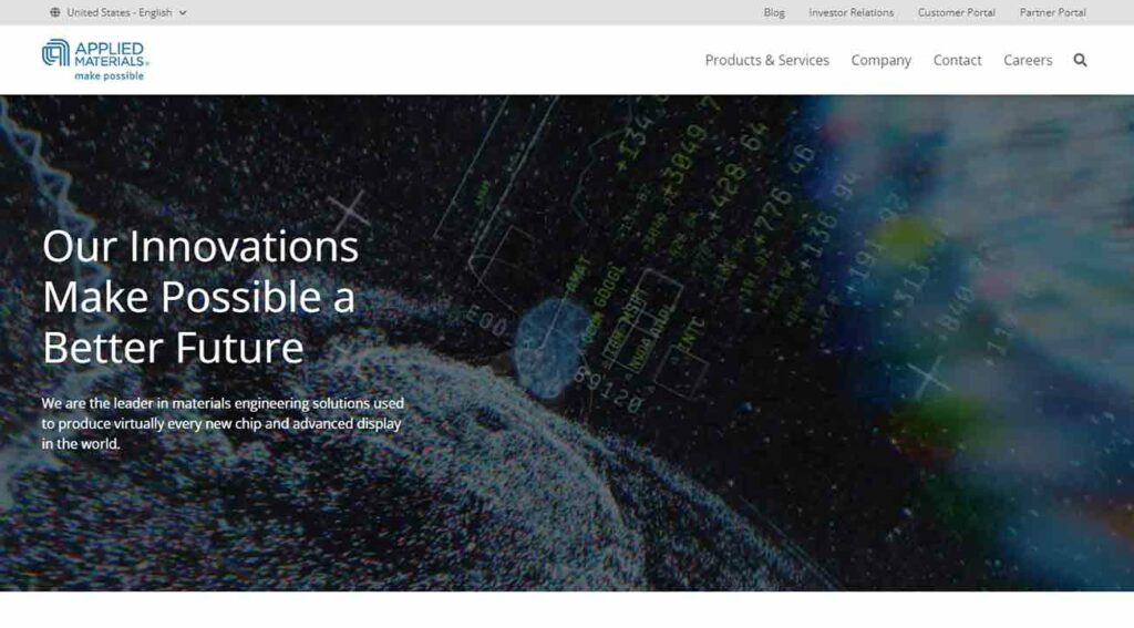 A screenshot of the Applied Materials tech website.