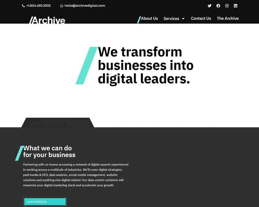 A screenshot of the Archive Digital tech website.