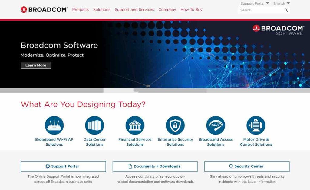 A screenshot of the Broadcom tech website.