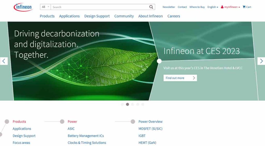 A screenshot of the Infineon tech website.