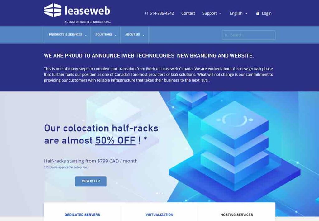 A screenshot of the Leaseweb tech website.
