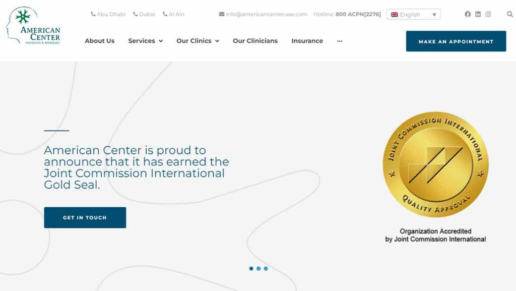 A screenshot of the American Center therapist website.