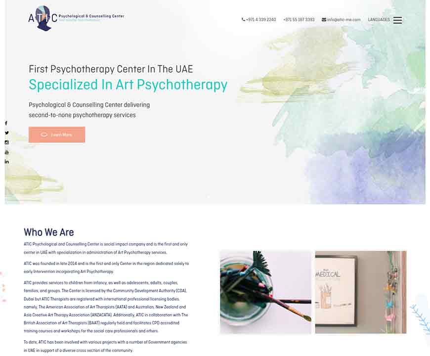 A screenshot of the ATIC therapist website.