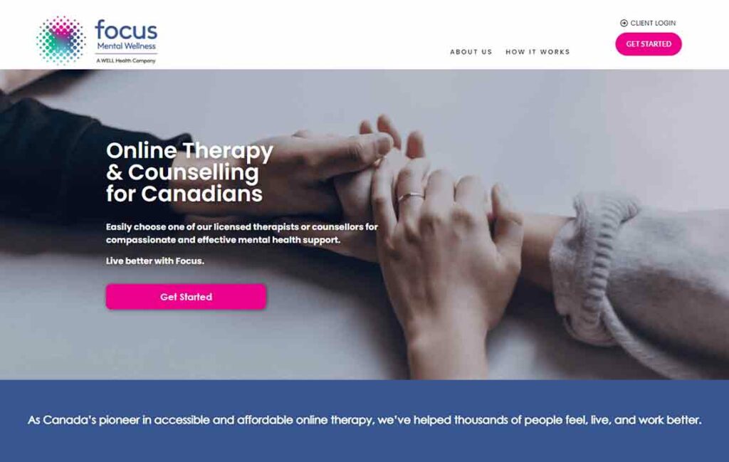 A screenshot of the Focus Mental Wellness therapist website.