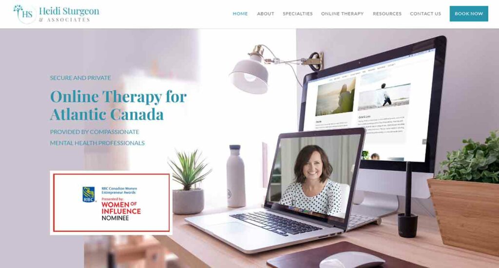 A screenshot of the Heidi Sturgeon & Associates therapist website.