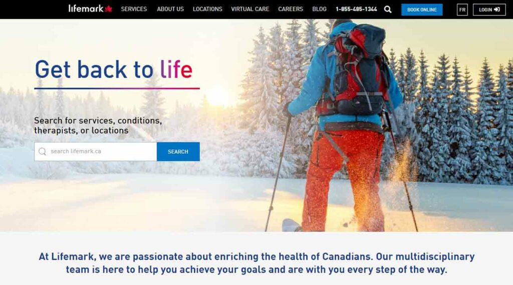 A screenshot of the Lifemark therapist website.