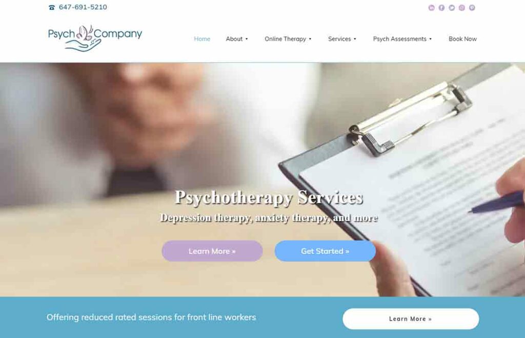 A screenshot of the Psych Company therapist website.