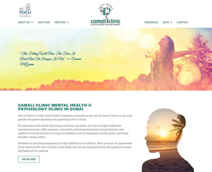 A screenshot of the Camali Clinic therapist website.