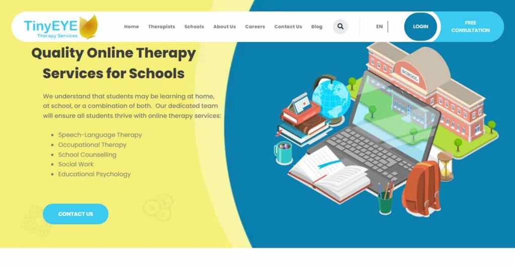 A screenshot of the Tiny Eye therapist website.