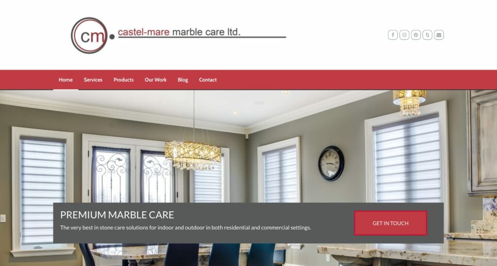 A screenshot of the Castelmare Marble Care construction website.